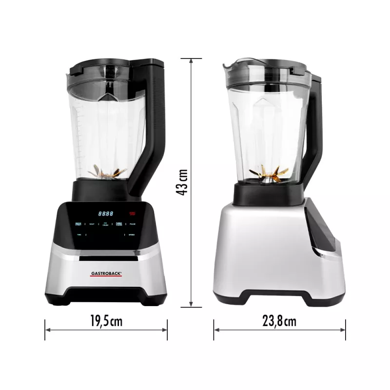Tischmixer GASTROBACK Mix & Soup (2000 W, 2 L, Tritan-Behälter, Titanmesser, Touch-Bedienung, Schwarz/Edelstahl)