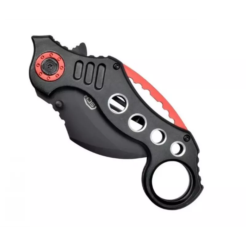 Taschen-Karambitmesser SCK K29 – Feststehende Klinge, schwarz-roter Griff