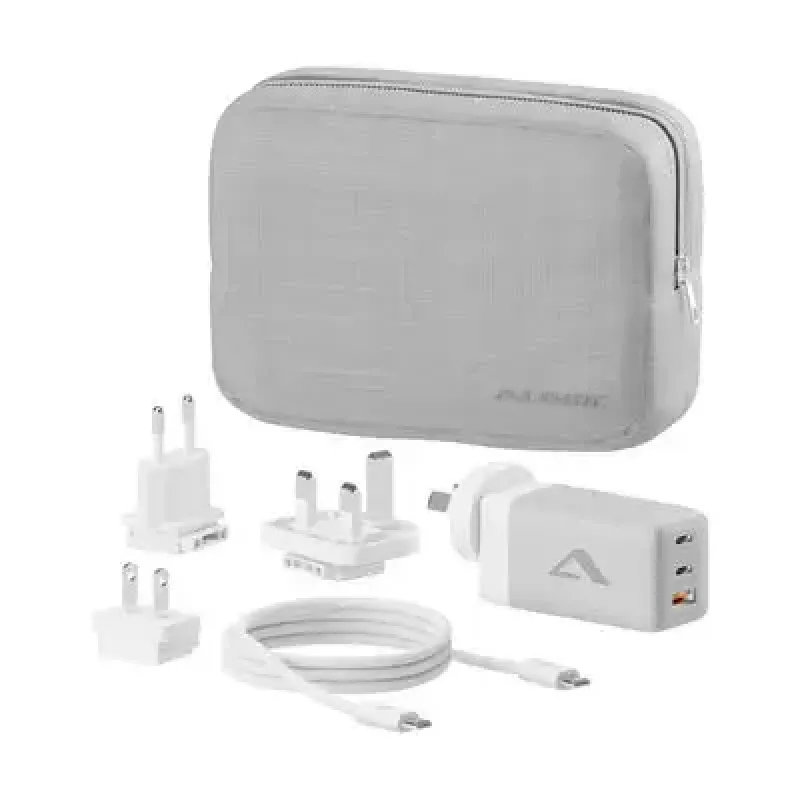 ALOGIC WCM3X67G Innenraum-Netzladegerät für Smartphones und Tablets, 110–240 V, 2× USB‑C, grau/weiß