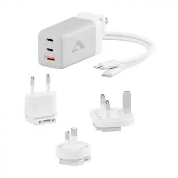 ALOGIC WCM3X67G Innenraum-Netzladegerät für Smartphones und Tablets, 110–240 V, 2× USB‑C, grau/weiß