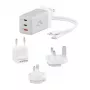 ALOGIC WCM3X67G Innenraum-Netzladegerät für Smartphones und Tablets, 110–240 V, 2× USB‑C, grau/weiß