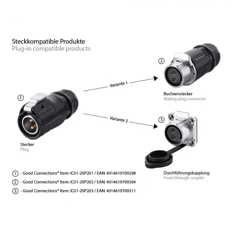 Drahtstecker S1 Power 2-polig Schwarz Alcasa IC01-20P201