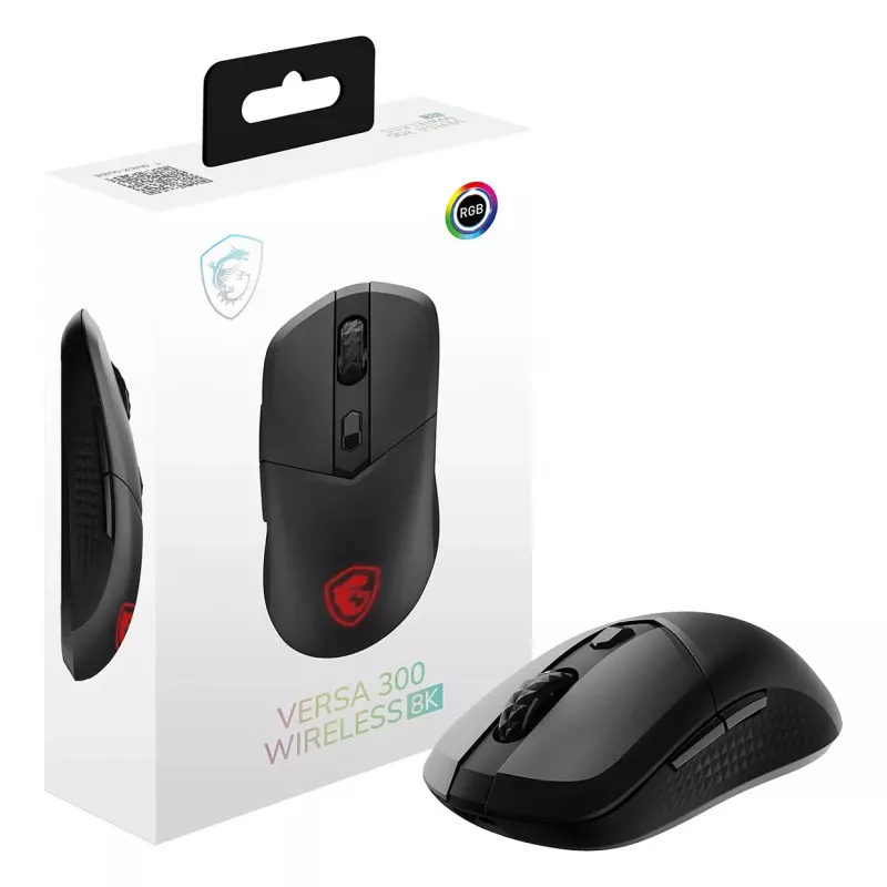 MSI VERSA 300 WIRELESS 8K Gaming-Maus, beidhändig, optisch, 2600 DPI, 6 Tasten, Schwarz