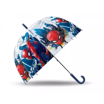 Regenschirm manuell transparent Kids Euroswan Spiderman – Kinder-Klarsichtschirm mit Spiderman-Aufdruck