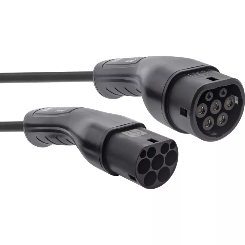 InLine 16273S Ladekabel für Elektrofahrzeuge, Typ 2, 11 kW, 3-phasig, 3 m Spiralkabel