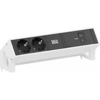 Steckdosenleiste Bachmann DESK2 mit 2x CEE 7/3-Steckdosen und 1x USB-C PD 100W, Kabel 0,2 m, RAL9010