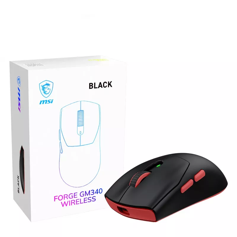 MSI Forge GM340 Wireless Gaming-Maus, beidhändig, optisch, 12000 DPI, Schwarz