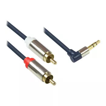 Audio Anschlusskabel High-Quality 3,5mm, Klinkenstecker rechts abgew. an 2x RCA Stecker, Vollmetallgehäuse, dunkelblau, 2m, Good Connections (GC-M0065
