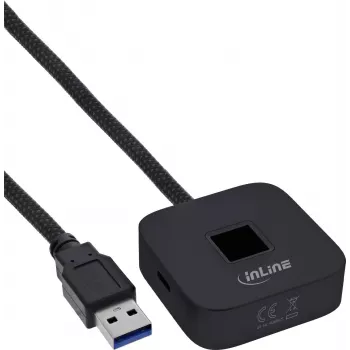 InLine USB-Fingerabdruckscanner mit Hub, Windows Hello kompatibel, 1,5 m Kabel, schwarz