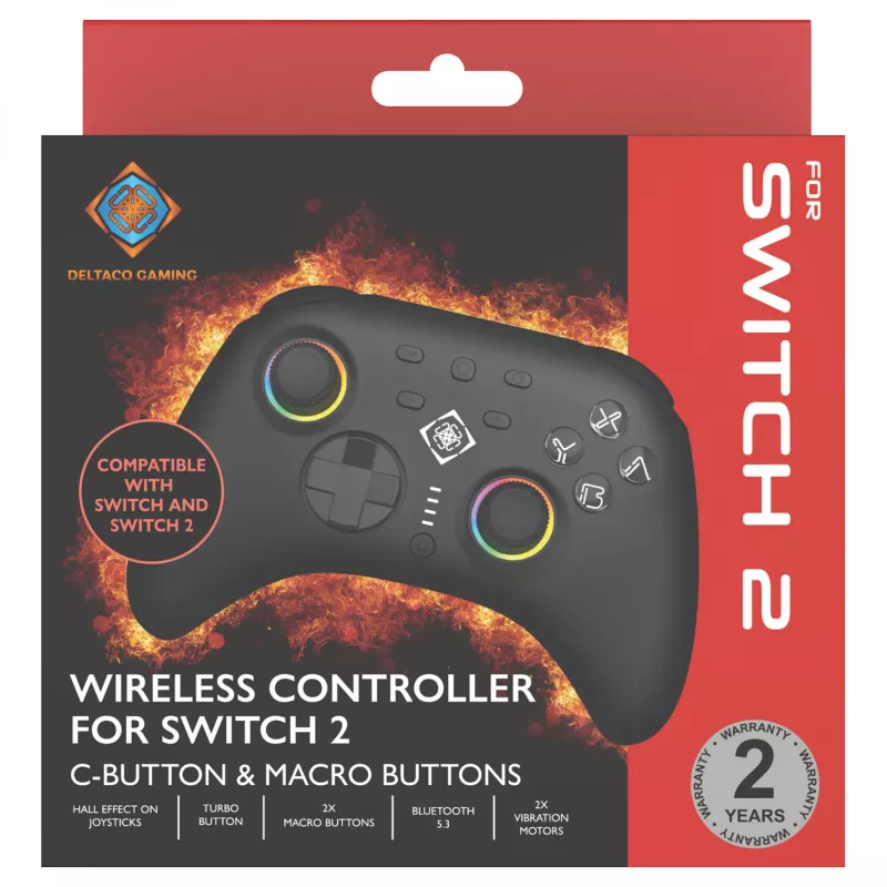 Gamepad Deltaco GAM-198 Schwarz — Bluetooth und USB (Type-C) für Nintendo Switch, Switch 2, Switch OLED, Android, PC
