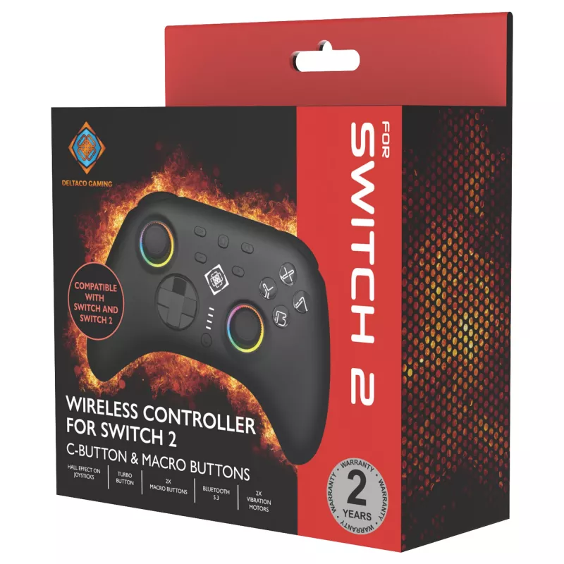 Gamepad Deltaco GAM-198 Schwarz — Bluetooth und USB (Type-C) für Nintendo Switch, Switch 2, Switch OLED, Android, PC