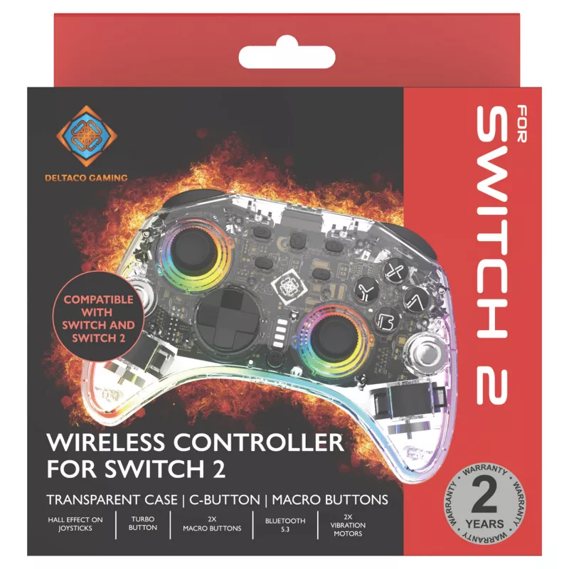 Gamepad Deltaco Gaming GAM-198-T Transparent Bluetooth/USB USB-C für Nintendo Switch, Switch 2, Switch OLED, Android, PC