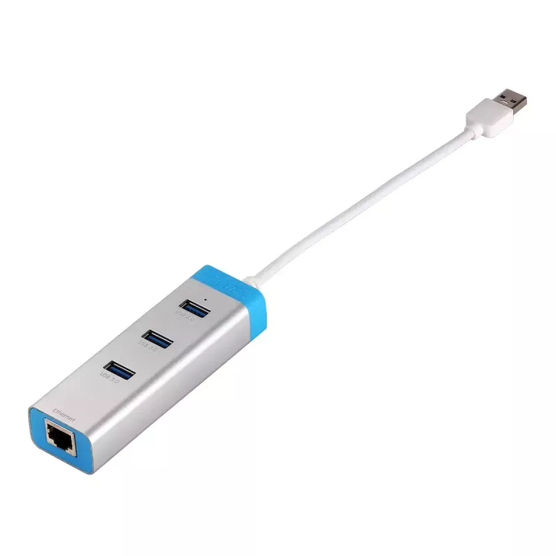 USB 3.0 Hub mit Gigabit Ethernet ITEC U3GLAN3HUB — 3-Port Metall-Hub, VIA VL812 + Realtek RTL8153, silber