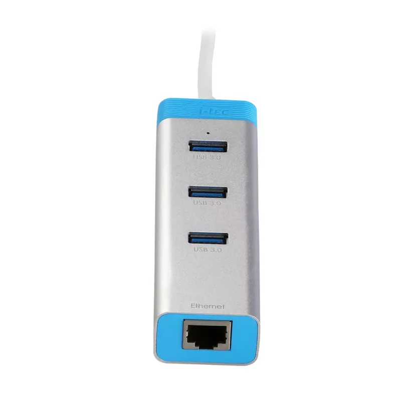 USB 3.0 Hub mit Gigabit Ethernet ITEC U3GLAN3HUB — 3-Port Metall-Hub, VIA VL812 + Realtek RTL8153, silber