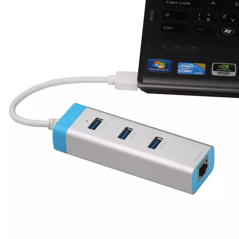 USB 3.0 Hub mit Gigabit Ethernet ITEC U3GLAN3HUB — 3-Port Metall-Hub, VIA VL812 + Realtek RTL8153, silber