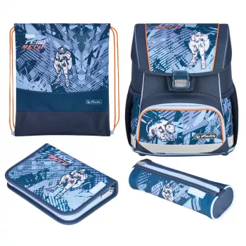 Schulranzenset HERLITZ Loop Plus TechMech für Jungen — Polyester, bestehend aus Schulranzen, Sporttasche, Federmäppchen, Schlampermäppchen