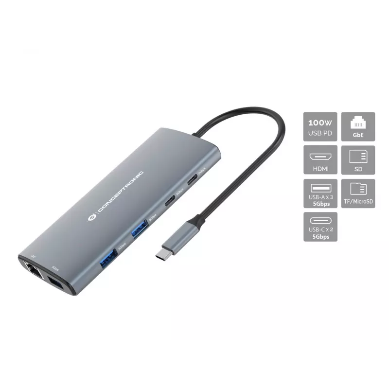 CONCEPTRONIC 10-1 Dock USB-C->HDMI/2xUSB-C/3xUSB-A/+ 20cm gr