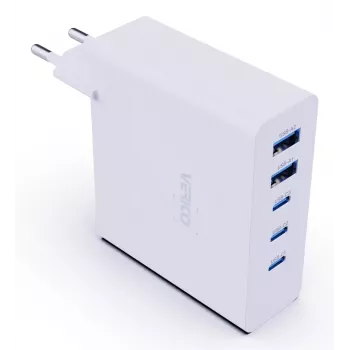 Verico MOJO GaN 140W Multi-Port USB-C und USB-A Schnellladegerät für Laptops, Smartphones und Tablets, Weiß