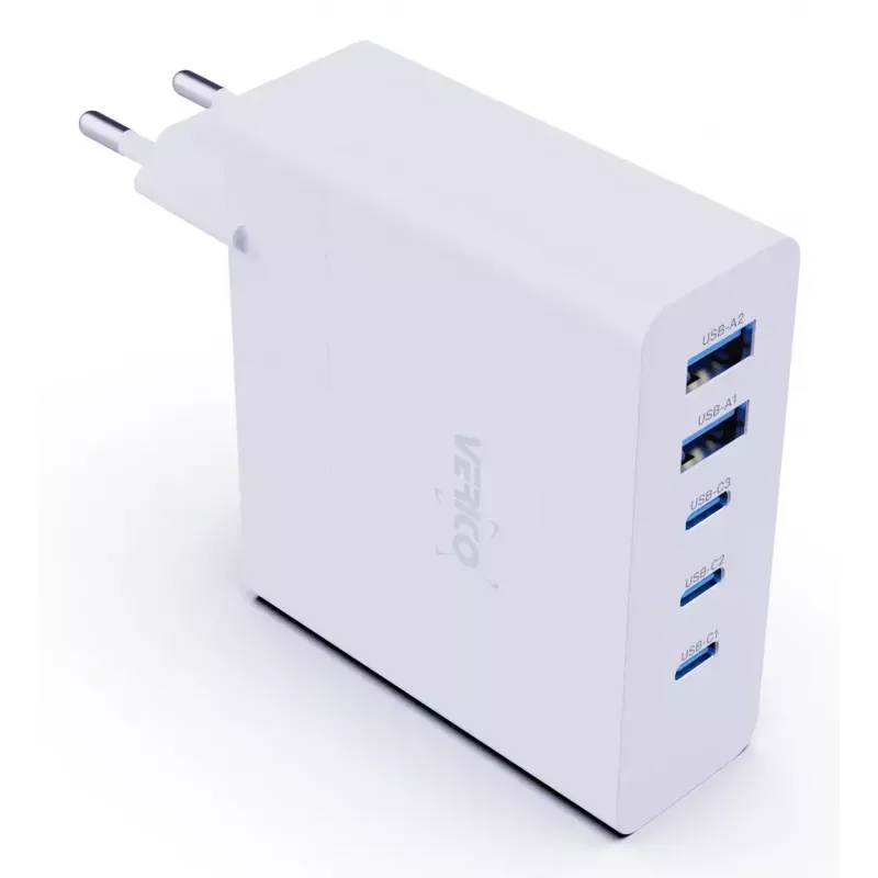 Verico MOJO GaN 140W Multi-Port USB-C und USB-A Schnellladegerät für Laptops, Smartphones und Tablets, Weiß