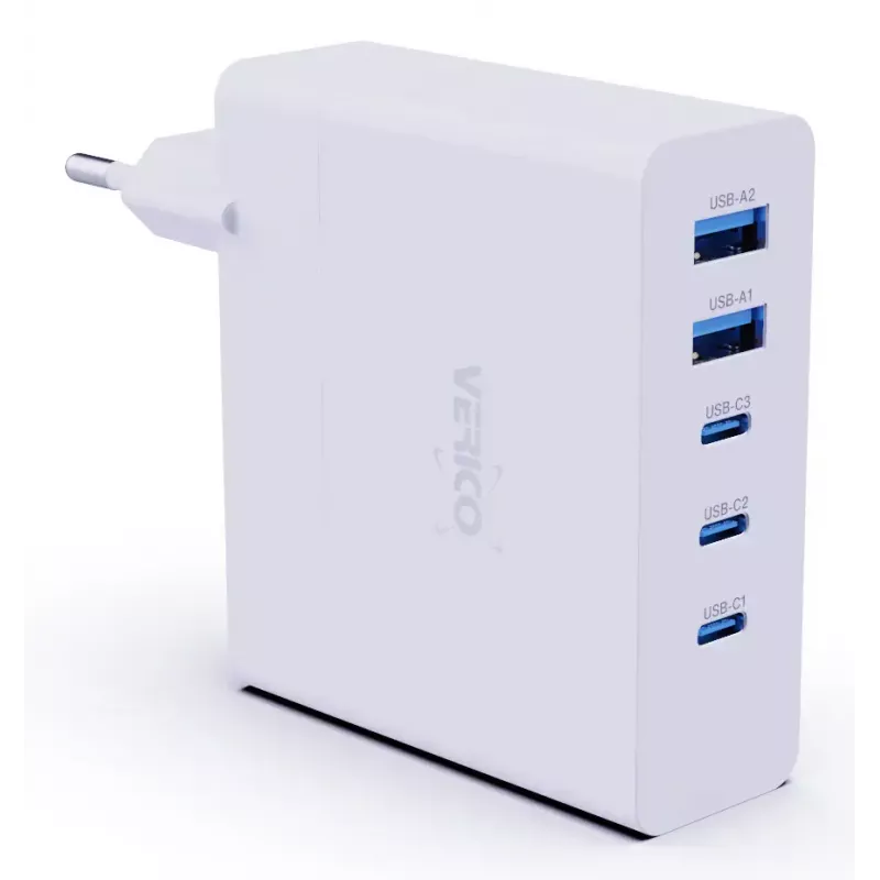 Verico MOJO GaN 140W Multi-Port USB-C und USB-A Schnellladegerät für Laptops, Smartphones und Tablets, Weiß
