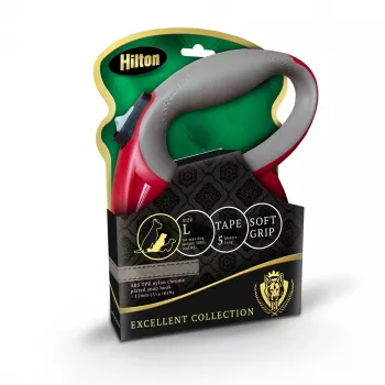 Ausziehbare Hundeleine Hilton Smart Dog Tape L — 5 m, für Hunde bis 30 kg, burgunderrot-grau
