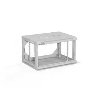 Wandmontiertes 19-Zoll-Rack-Gehäuse A-LAN ALANTEC 6U 600x450 mm, Stahl, Tür aus gehärtetem Glas, abschließbar, grau