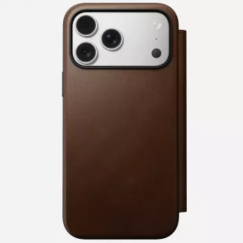 Handyhülle aus Leder Nomad Modern Leather Folio für iPhone 17 Pro Max (6,9 Zoll) Braun, Leder/Aluminium, 4 Kartenfächer