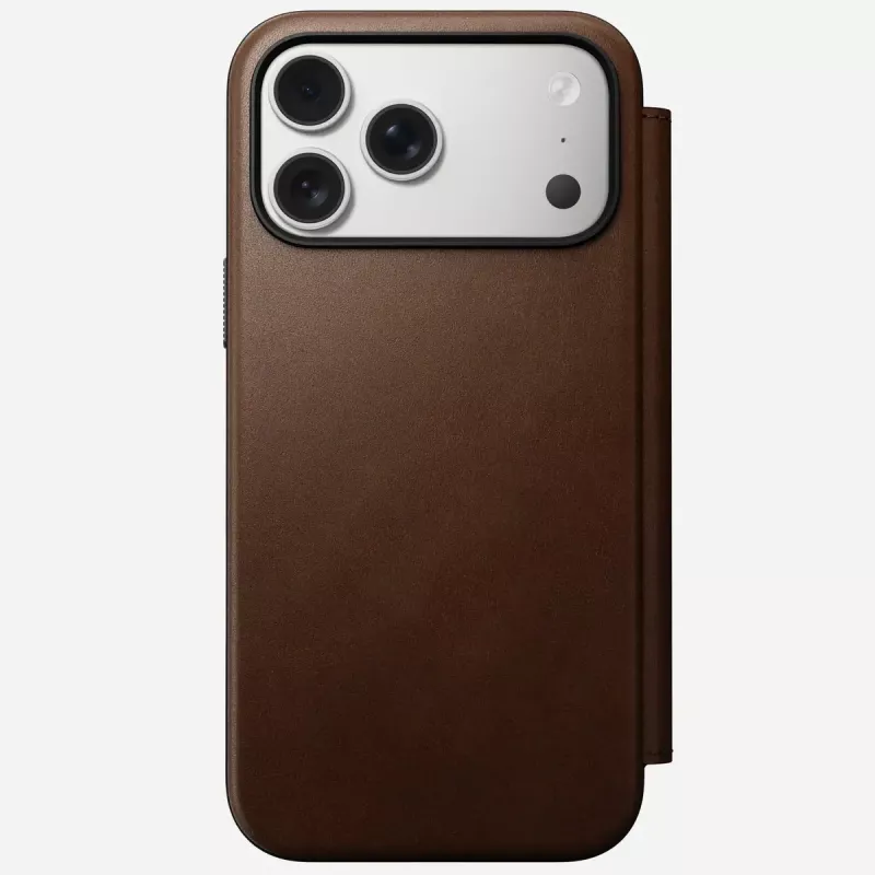 Handyhülle aus Leder Nomad Modern Leather Folio für iPhone 17 Pro Max (6,9 Zoll) Braun, Leder/Aluminium, 4 Kartenfächer