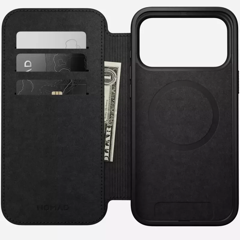 Handyhülle aus Leder Nomad Modern Leather Folio für iPhone 17 Pro Max (6,9 Zoll) Braun, Leder/Aluminium, 4 Kartenfächer