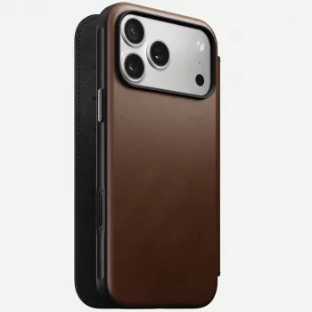 Handyhülle aus Leder Nomad Modern Leather Folio für iPhone 17 Pro Max (6,9 Zoll) Braun, Leder/Aluminium, 4 Kartenfächer