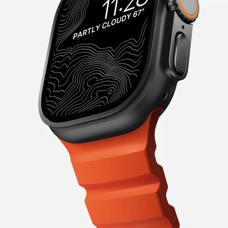 Band Nomad Rocky Point Schwarz Leder für Smartwatch – Handgelenk 145–195 mm, Titan-Schließe