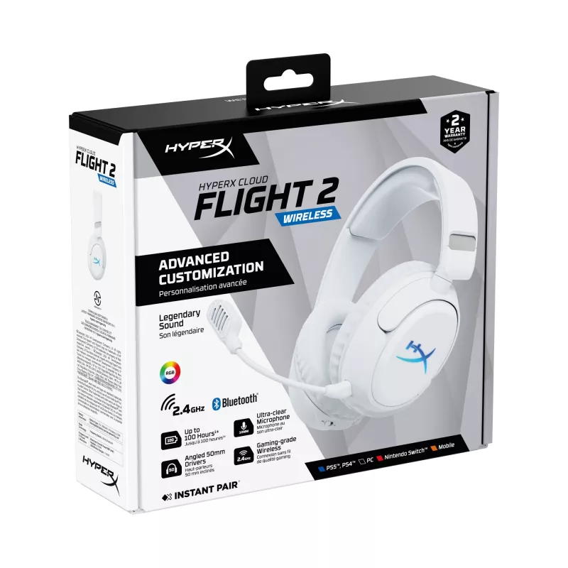 Kabelloses Gaming-Headset KINGSTON HyperX Cloud Flight 2 mit USB-C und Bluetooth, weiß