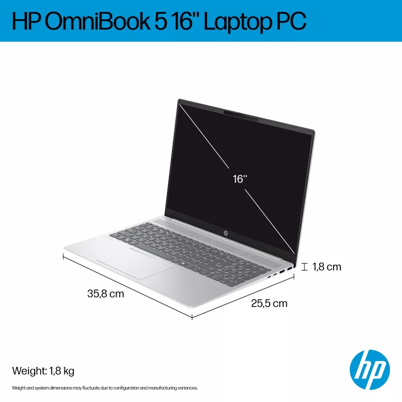 HP OmniBook 5 16-bc1002na AMD Ryzen™ 5 8540U Laptop 40,6 cm (16 Zoll) Touchscreen 2K 8 GB LPDDR5-SDRAM 512 GB SSD Wi-Fi 6 (802.11ax) Windows 11 Home Silber