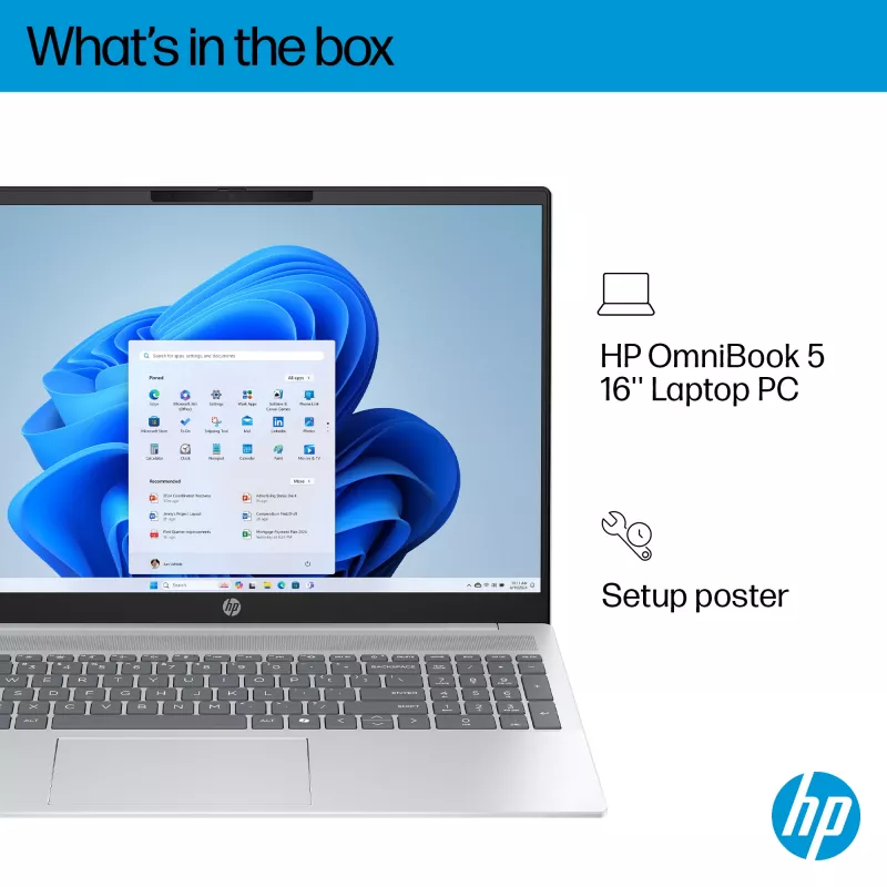 HP OmniBook 5 16-bc1002na AMD Ryzen™ 5 8540U Laptop 40,6 cm (16 Zoll) Touchscreen 2K 8 GB LPDDR5-SDRAM 512 GB SSD Wi-Fi 6 (802.11ax) Windows 11 Home Silber