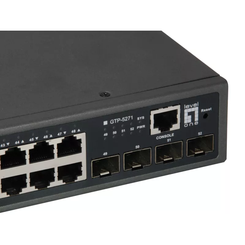 LevelOne 52-Port L3 Lite Managed Gigabit PoE Switch, 4 x 10GbE SFP+, 48 PoE-Ausgänge, 400W PoE-Leistungsbudget