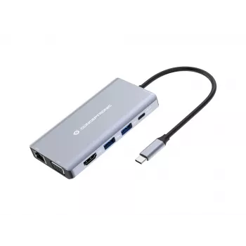 Conceptronic DONN20G 10-in-1 USB 3.2 Gen 1 Dockingstation, HDMI, VGA, USB-A 5 Gbit/s, USB-C 5 Gbit/s, SD, TF/MicroSD, Audio, GbE LAN, 100 W USB PD