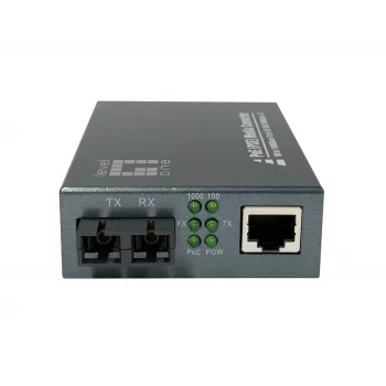LevelOne RJ45 zu SC Gigabit Medienkonverter, PoE PSE, Singlemode-Faser, 20km