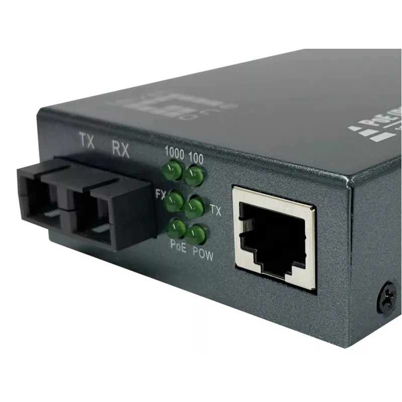 LevelOne RJ45 zu SC Gigabit Medienkonverter, PoE PSE, Singlemode-Faser, 20km