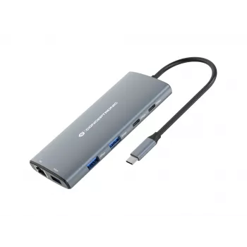 Conceptronic DONN06G 10-in-1 USB 3.2 Gen 1 Dockingstation, HDMI, 100 W USB PD, USB-C 5 Gbit/s x 2, USB-A 5 Gbit/s x 3, SD, TF/MicroSD, GbE