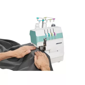 Overlock-Nähmaschine MEDION MD 19169 — elektrisch, 60 W, 4-Stufen-Knopfloch, Freiarm, Drehregler