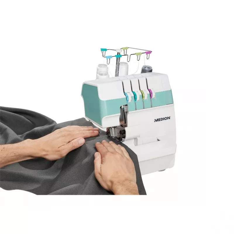 Overlock-Nähmaschine MEDION MD 19169 — elektrisch, 60 W, 4-Stufen-Knopfloch, Freiarm, Drehregler