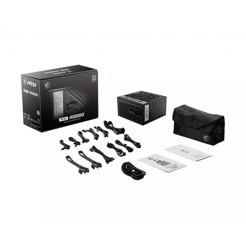 MSI MPG A1000G UK PSU '1000W, 80 Plus Gold zertifiziert, vollmodular, 100% japanische Kondensatoren, Flachkabel, ATX-Netzteil, UK-Stromkabel, Schwarz, unterstützt neueste GPUs'