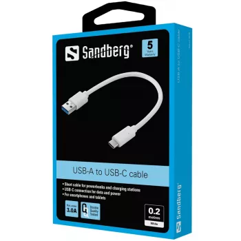 Sandberg USB-C 3.1 > USB-A 3.0 0,2 M, 0,2 m, USB C, USB A, USB 3.2 Gen 1 (3.1 Gen 1), Weiß