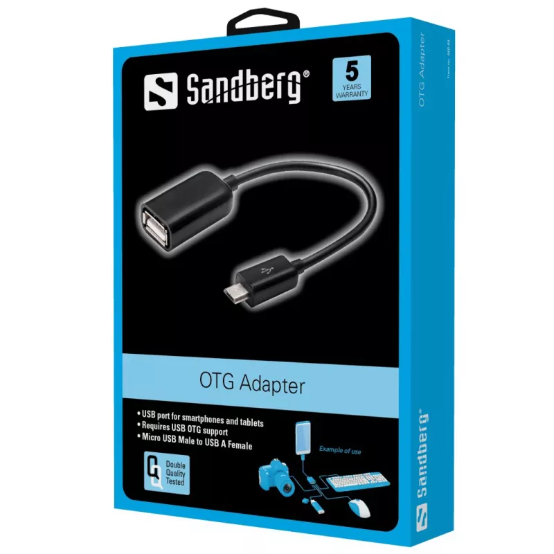 Sandberg OTG-Adapter MicroUSB M - USB F, Micro-USB B, USB A, USB 2.0, Stecker/Buchse, 0,48 Gbit/s, Schwarz