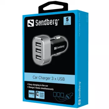 Sandberg Multi Car Charger 3xUSB, Auto, Zigarettenanzünder, USB, 5 V, Schwarz, Silber