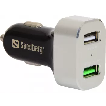 Sandberg Kfz-Ladegerät 1xQC 3.0+1xUSB2.4A, Auto, Zigarettenanzünder, 12 V, Aluminium, Schwarz