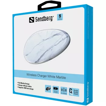 Sandberg Wireless Charger White Marble, USB, kabelloses Laden, PowerIQ, 1 m, Schwarz, Weiß