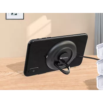 Sandberg Wireless Charger Suction Ring, Innenbereich, Außenbereich, USB, kabelloses Laden, PowerIQ, Schwarz