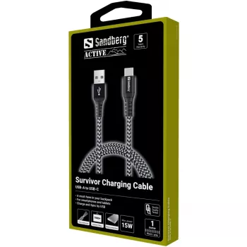 Sandberg Survivor USB-C—USB-A-Kabel 1 m, 1 m, USB A, USB C, USB 2.0, Schwarz, Grau
