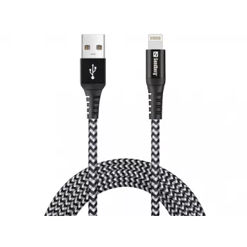 Sandberg Survivor Lightning Kabel 2 m, 2 m, Lightning, USB A, Stecker, Stecker, Schwarz, Grau